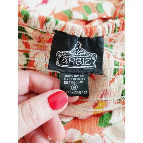 Angie Womens M Orange Daisy Floral Print Wide Leg Jumpsuit Smocked Bohemian Boho - Picture 2 of 10